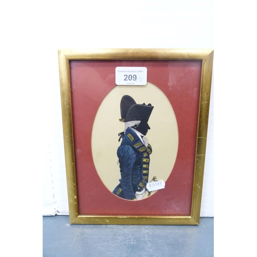 209 - After John Molloportrait silhouette of a naval captain in frock uniform, and other prints and pictur... 