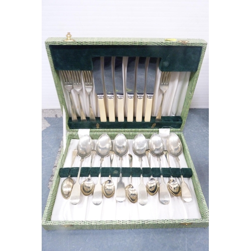 217 - Group of boxed part canteens of cutlery and a boxed part carving set.