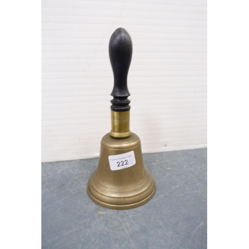 222 - Brass school bell with ebonised turned handle, also Royal Doulton and Spode ceramic plates depicting... 