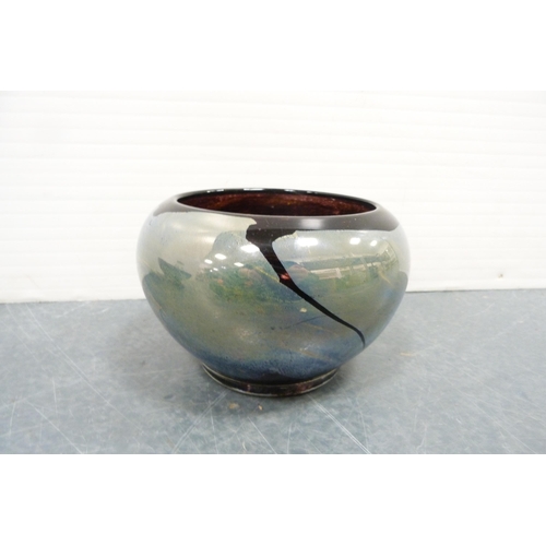 226 - Studio pottery jug, studio red glazed bowl and art glass bowl. (3)