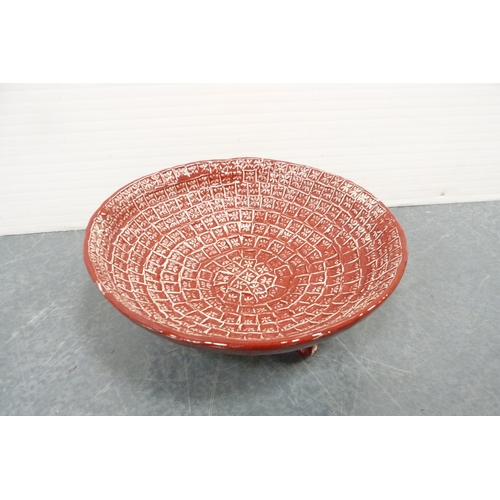 226 - Studio pottery jug, studio red glazed bowl and art glass bowl. (3)