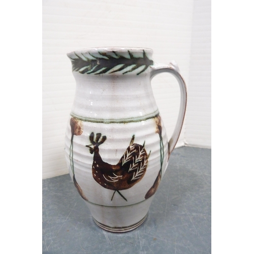 226 - Studio pottery jug, studio red glazed bowl and art glass bowl. (3)