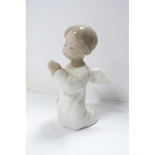 237 - Lladro figure group modelled as a boy and girl couple, and two Lladro child angel figures, one playi... 