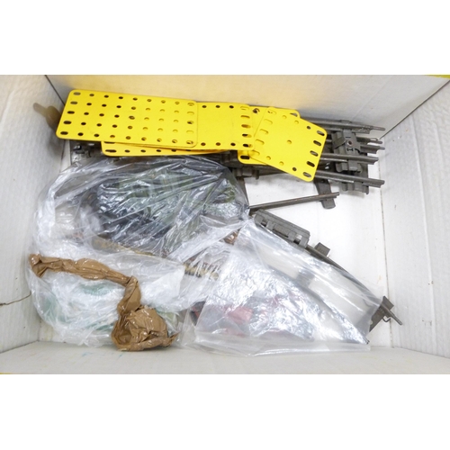 25 - Three cartons containing loose Meccano accessories to include cogs, wheels, plates etc.