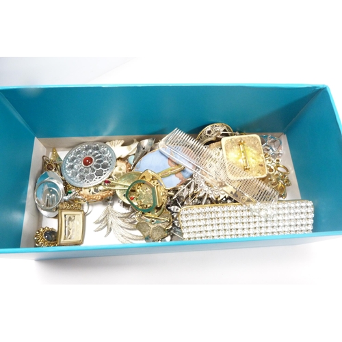 255 - Collection of costume jewellery to include brooches, necklaces etc., contained in a box and an Itali... 