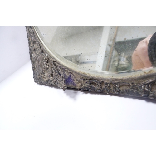 256 - Large antique silver-mounted dressing mirror on easel support (a/f).