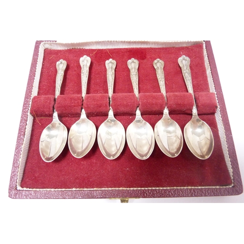 260 - Set of six sterling silver coffee spoons by Francis Howard Ltd., Sheffield, in fitted case.