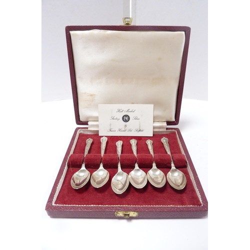 260 - Set of six sterling silver coffee spoons by Francis Howard Ltd., Sheffield, in fitted case.