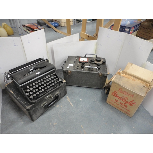 280 - Post Office receiver, serial no WP 672-456, a Royal typewriter and a Bullfinch Handilight.  (3)