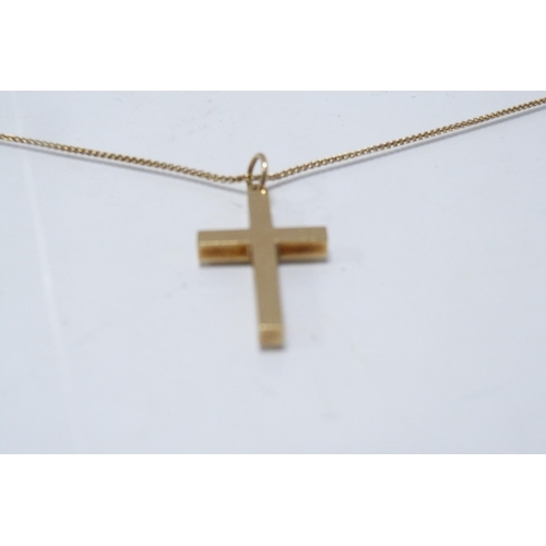 291 - 9ct gold cross pendant on 9ct gold lady's chain, 5.9g gross.