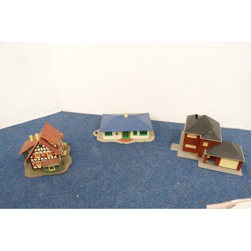 3 - Two cartons containing model railway buildings, houses, outbuildings, track, parts etc.