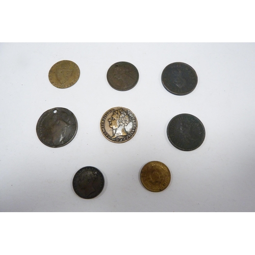 300 - Two George III copper cartwheel pennies and a small group of Georgian and Victorian coinage (rubbed ... 