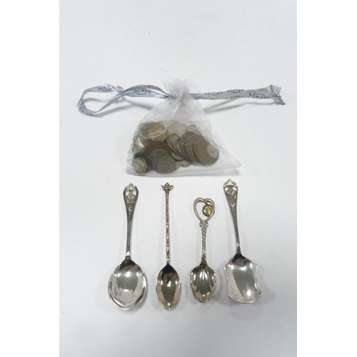 303 - Matching Scottish silver sugar scoop and jam spoon, hallmarks for Edinburgh, maker's mark FH, two ot... 