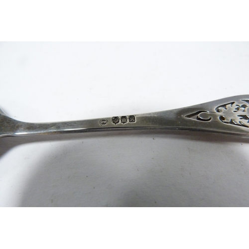 303 - Matching Scottish silver sugar scoop and jam spoon, hallmarks for Edinburgh, maker's mark FH, two ot... 