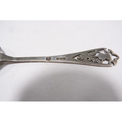 303 - Matching Scottish silver sugar scoop and jam spoon, hallmarks for Edinburgh, maker's mark FH, two ot... 