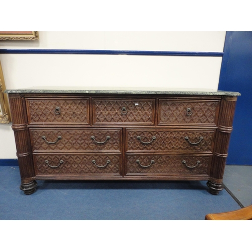 329 - Large contemporary chest of seven drawers with marble effect top.