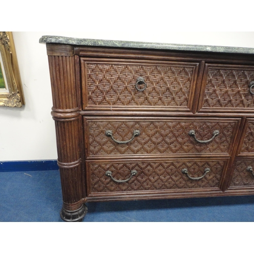 329 - Large contemporary chest of seven drawers with marble effect top.