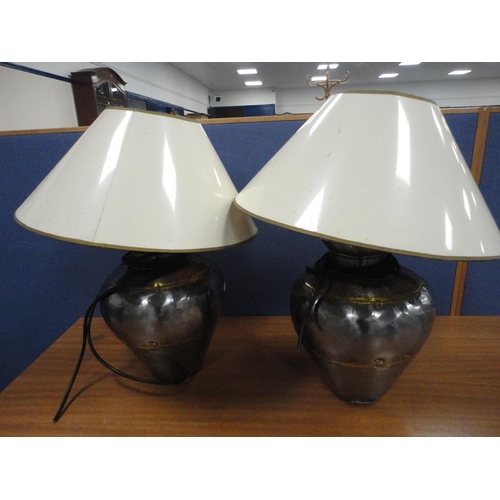 330 - Pair of metal table lamps and shades.