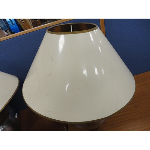 330 - Pair of metal table lamps and shades.