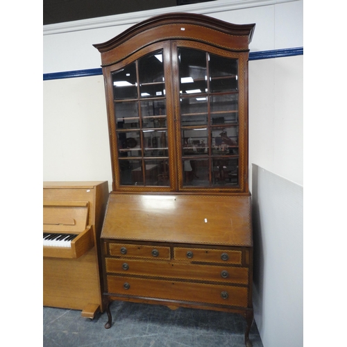 334 - Mahogany inlaid bureau bookcase.