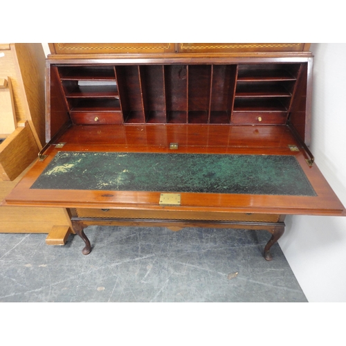 334 - Mahogany inlaid bureau bookcase.