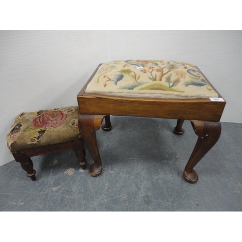 340 - Tapestry-seat stool and another smaller stool. (2)