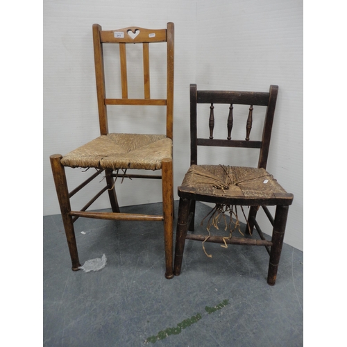 341 - Arts & Crafts rush-seated chair and a child's chair.