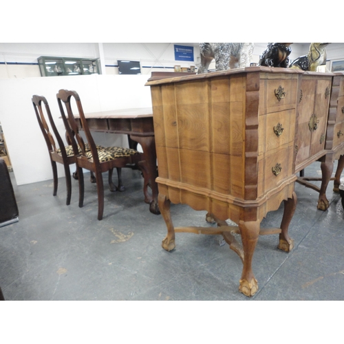 343 - Chippendale style dining suite comprising dining table, four chairs and a sideboard. (6)