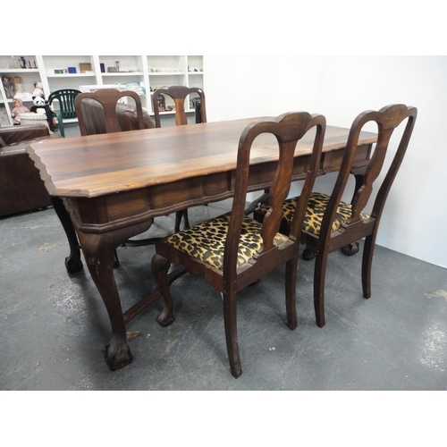 343 - Chippendale style dining suite comprising dining table, four chairs and a sideboard. (6)