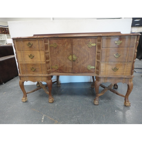 343 - Chippendale style dining suite comprising dining table, four chairs and a sideboard. (6)