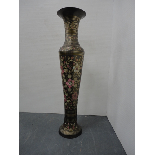 347 - Tall Indian style metal vase and two walking canes with brass heads.