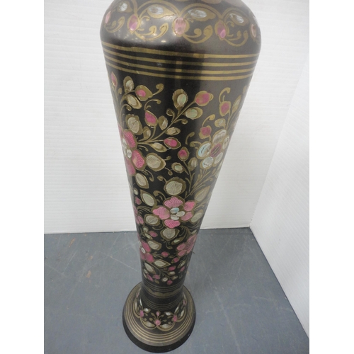 347 - Tall Indian style metal vase and two walking canes with brass heads.