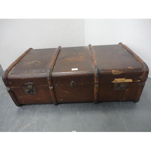 349 - Wood-bound travel trunk.