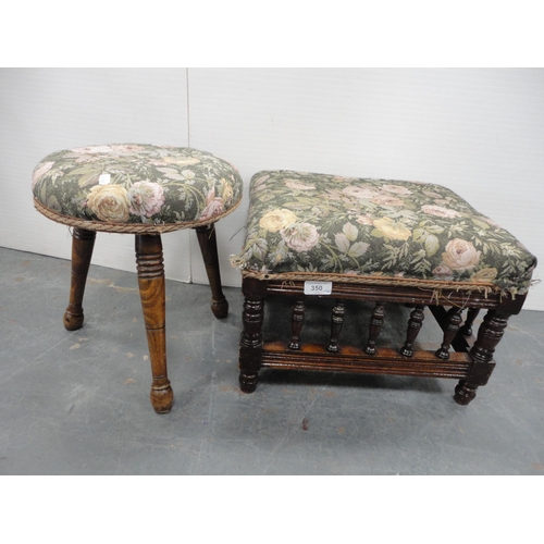 350 - Rectangular footstool and a tripod stool. (2)