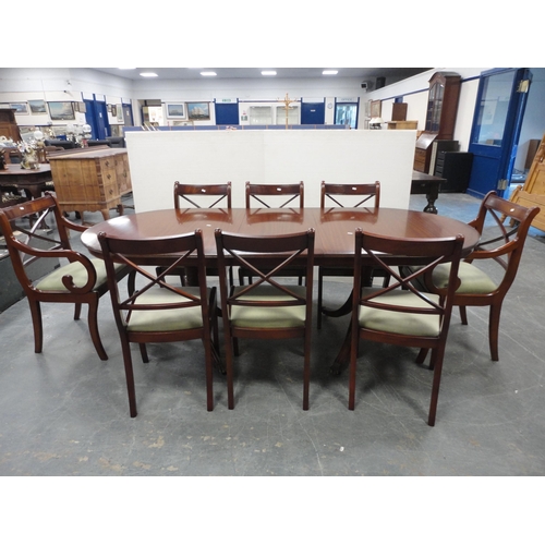 352 - Reproduction mahogany ten-piece dining suite comprising extending dining table, eight chairs and a s... 