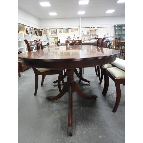 352 - Reproduction mahogany ten-piece dining suite comprising extending dining table, eight chairs and a s... 