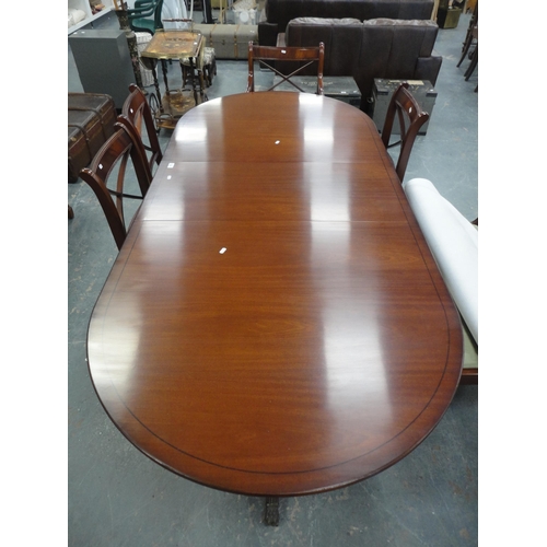 352 - Reproduction mahogany ten-piece dining suite comprising extending dining table, eight chairs and a s... 