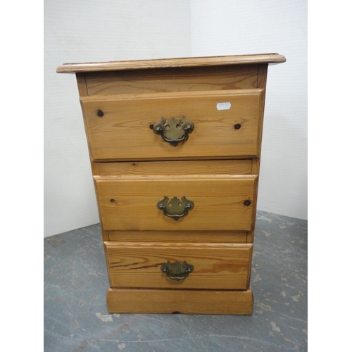 355 - Pair of pine three-drawer bedside chests.