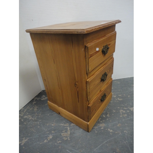 355 - Pair of pine three-drawer bedside chests.