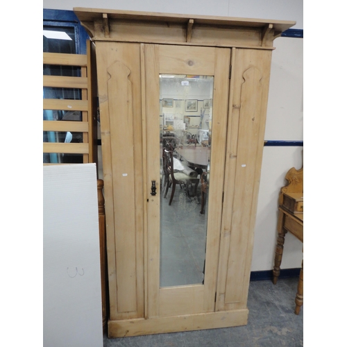 357 - Pine mirror-door wardrobe.