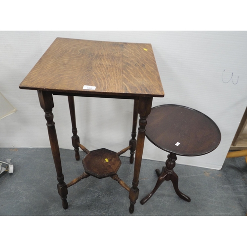 368 - Mahogany wine table and an oak occasional table.  (2)