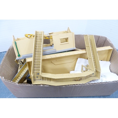 37 - Three cartons containing a collection of model railway buildings, accessories, tinplate building, bo... 