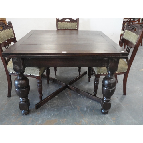 382 - Stained draw-leaf table and a set of four dining chairs. (5)