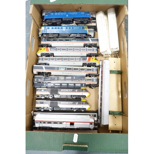 41 - Two cartons containing 00 gauge Intercity and BR locomotives, sleeping cars, ambulance cars, rolling... 