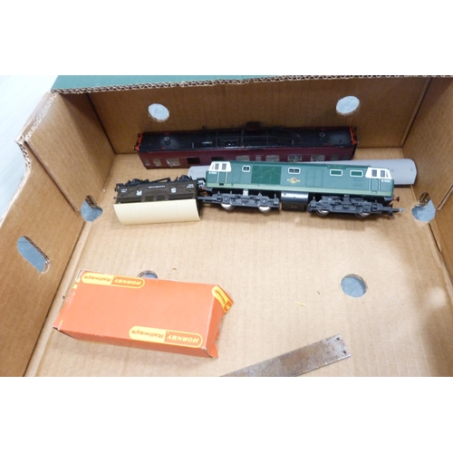 41 - Two cartons containing 00 gauge Intercity and BR locomotives, sleeping cars, ambulance cars, rolling... 