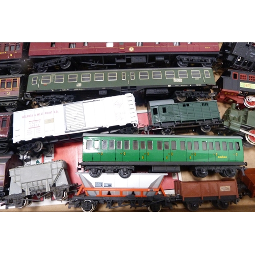 46 - Carton containing mainly 00 gauge coaches, locomotives, wagons, boxed Lima L2672 class 92001 locomot... 