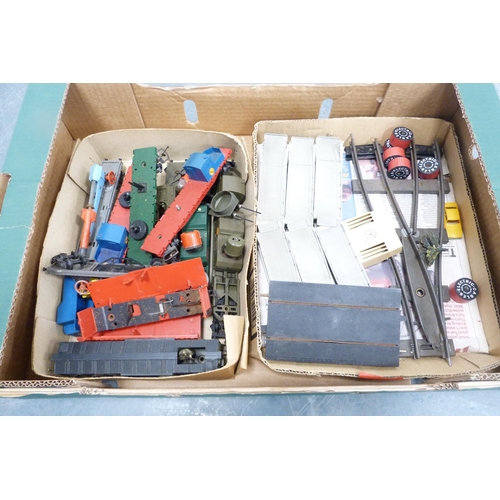 49 - Two cartons containing 00 gauge coaches, rolling stock, wagons, 6024 part locomotive, track, lorry, ... 