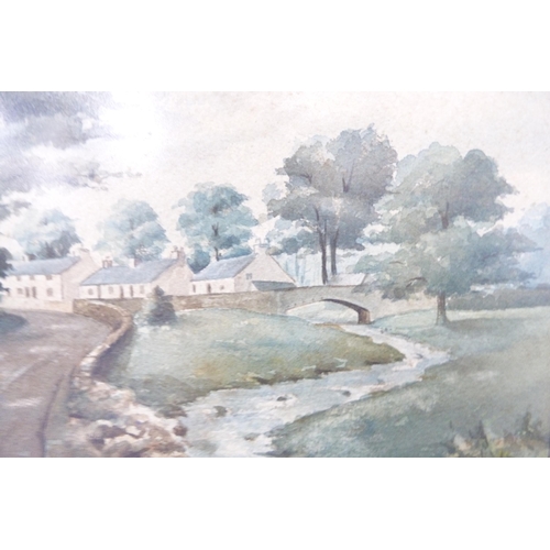 59 - Group of pictures to include a watercolour of a lake scene, watercolour by D Thorburn of a village s... 