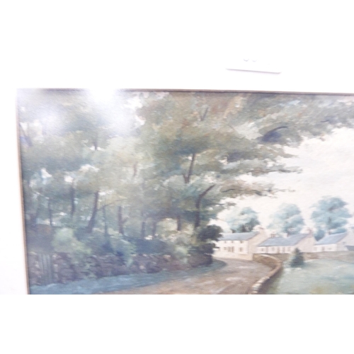 59 - Group of pictures to include a watercolour of a lake scene, watercolour by D Thorburn of a village s... 