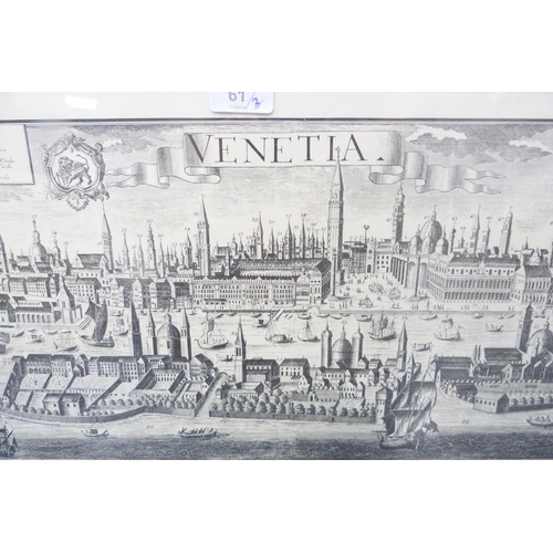 61 - Print map of Venice, a colour lithograph, 'The Musician and the Painter' and a print after Tom Shank... 